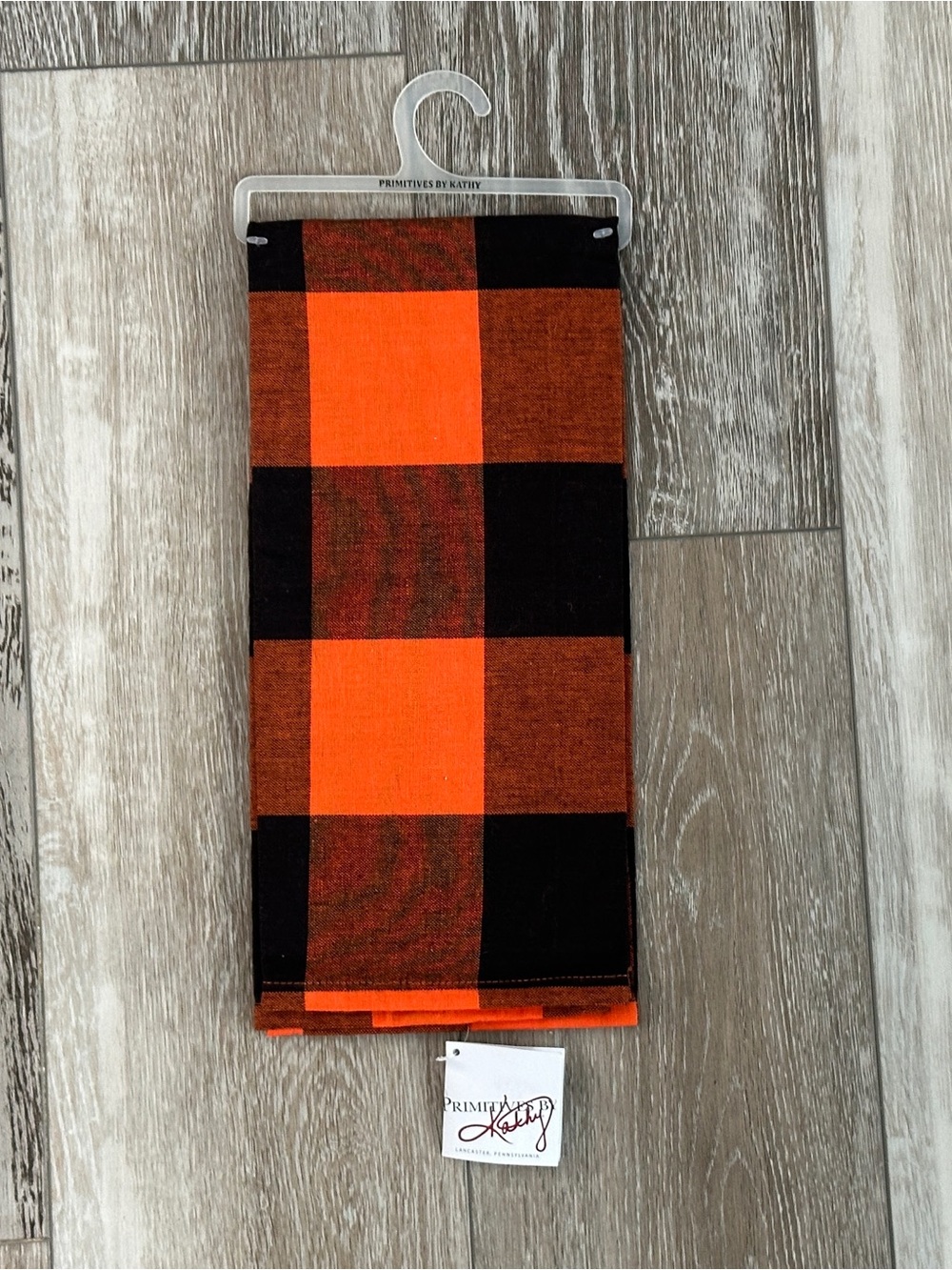 NWT Primitives by Kathy Kitchen Towel Black & Orange Plaid Fall Halloween